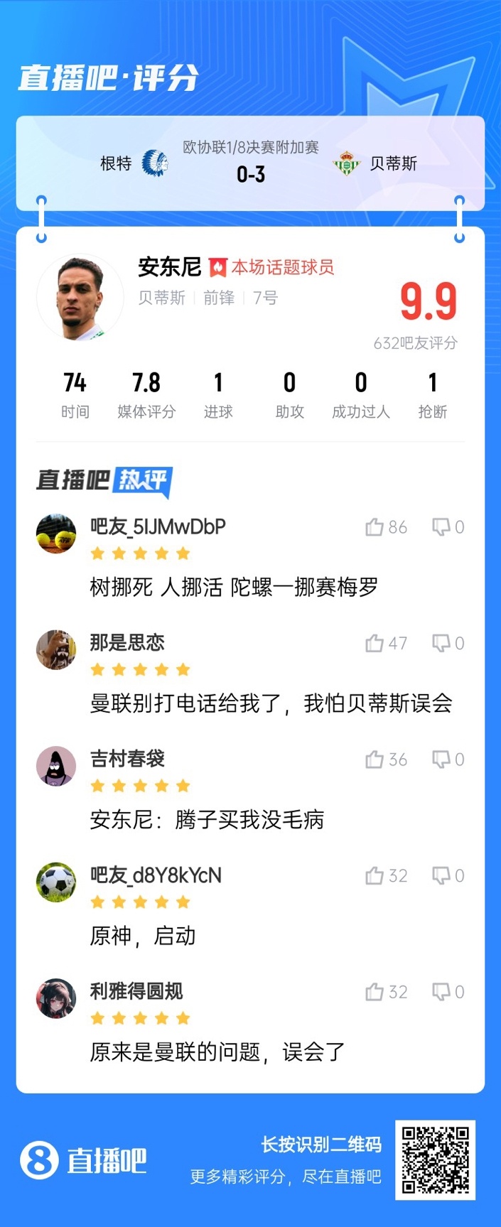  安東尼兜射圓規(guī)畫(huà)??！吧友評(píng)分9.9：樹(shù)挪死人挪活 陀螺一挪賽梅羅