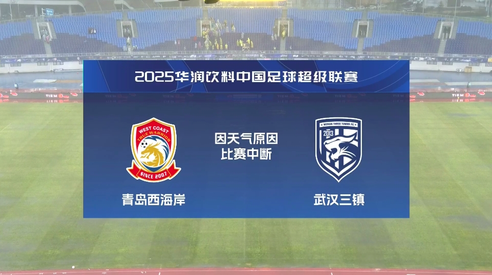  比賽延期！青島西海岸vs武漢三鎮(zhèn)進(jìn)行至18分鐘，因天氣中斷30分鐘