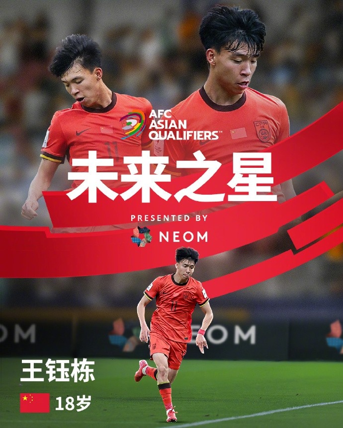  亞洲杯官方社媒發(fā)布王鈺棟個人海報：青年軍的旗幟，飄揚在前哨