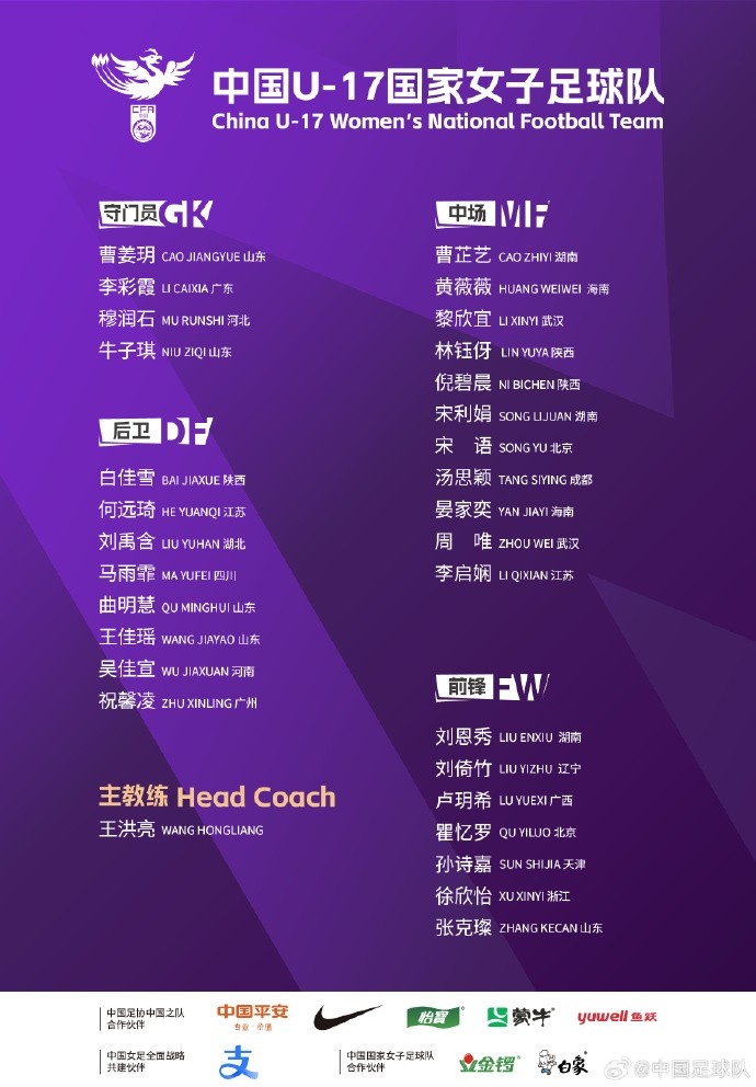  U17女足30人將在蘇州集訓(xùn)備戰(zhàn)世界杯，姜寧、朱挺擔(dān)任訓(xùn)練員